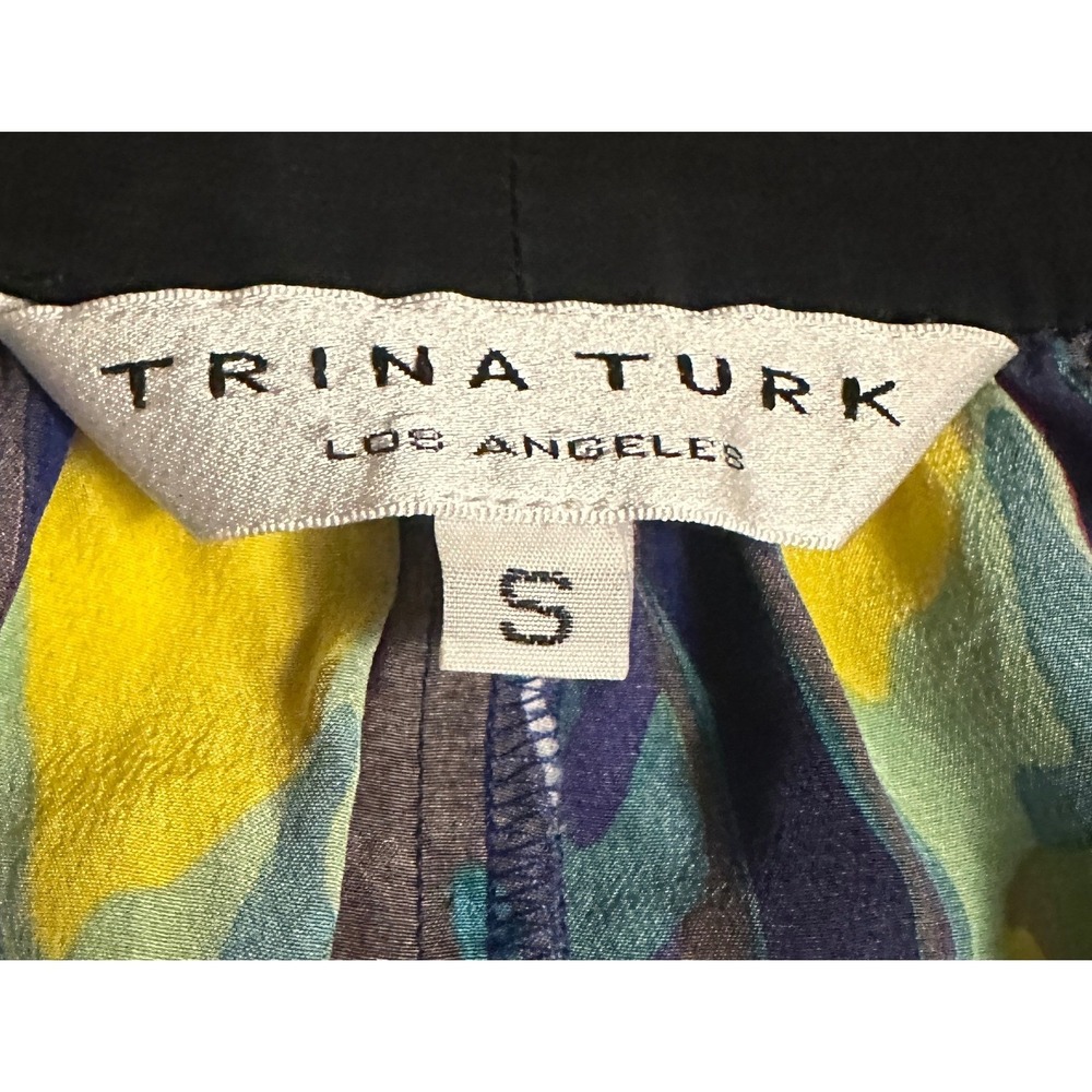 Trina Turk Silk Halter Top Blue Peacock Print V-Neck Women S Whimsigoth - Picture 5 of 15